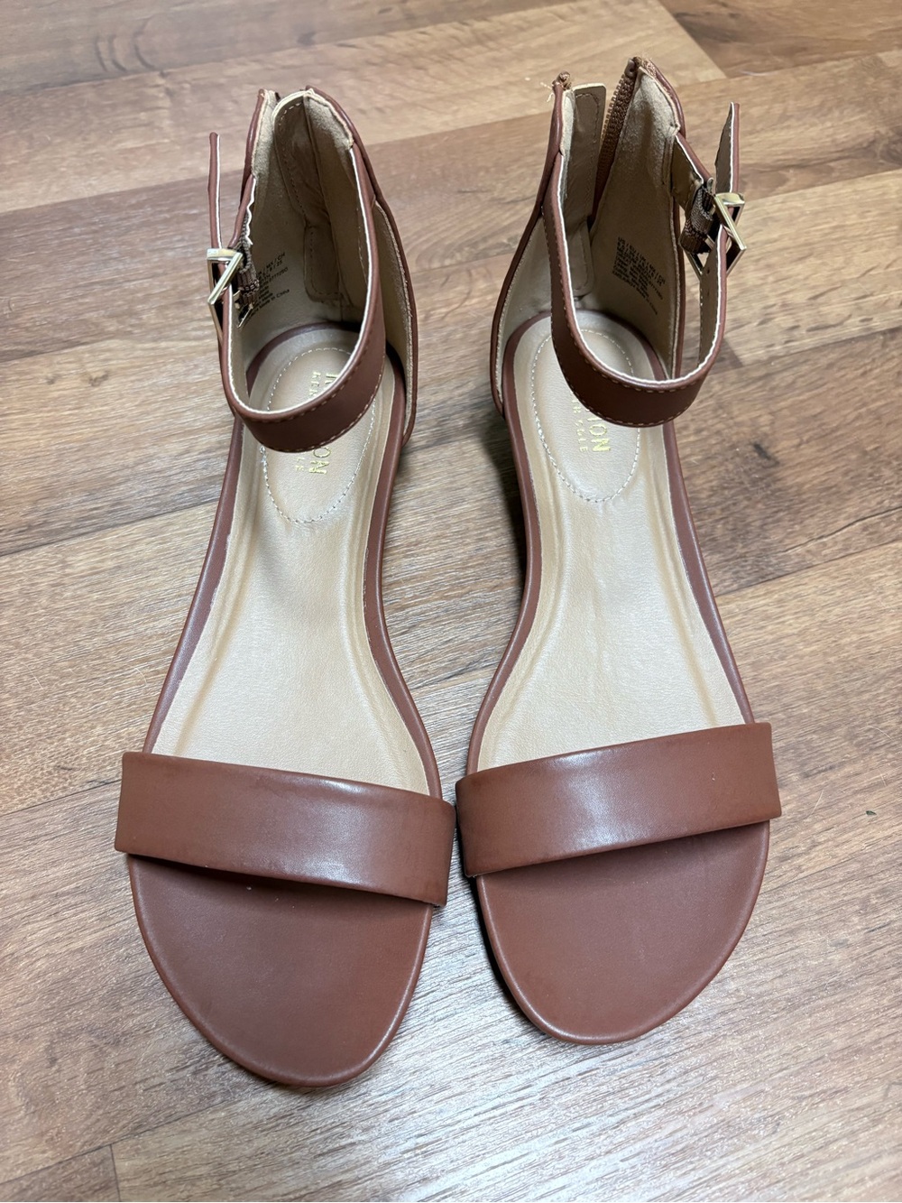Kenneth Cole Reaction Tan Brown Ankle-Strap Flat Sandals